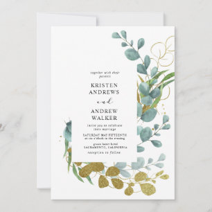 invitación de boda con eucalipto dorado