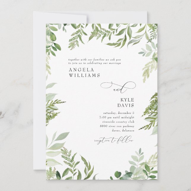 Invitación de boda con eucalipto en acuarela sin p (Anverso)