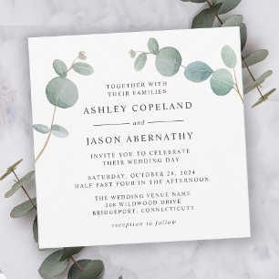 Invitación de boda con eucalipto verde acuarela