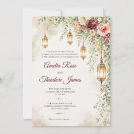 Invitación de boda con farol de acuarela elegante