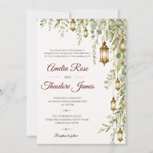 Invitación de boda con farol elegante de acuarela