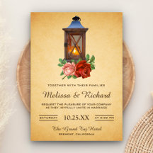 Invitación de boda con farol floral rústico campes