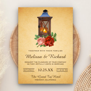 Invitación de boda con farol floral rústico campes