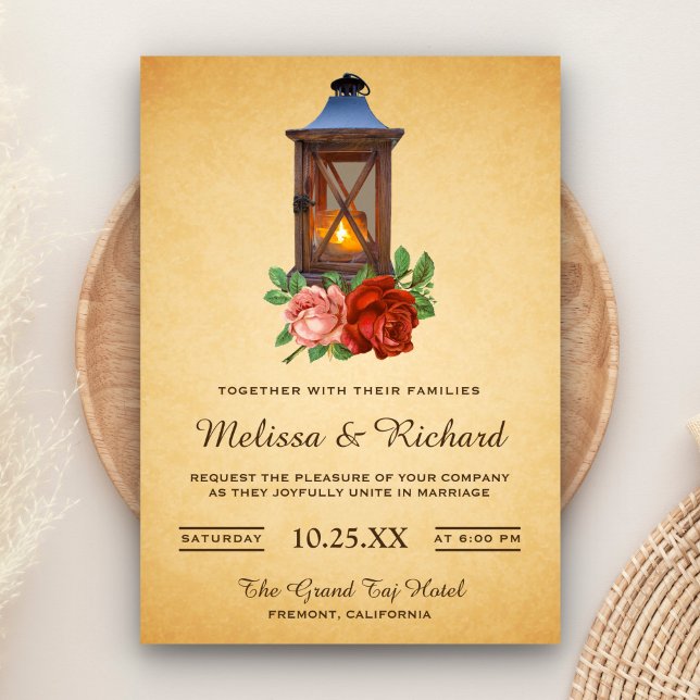 Invitación de boda con farol floral rústico campes (Subido por el creador)