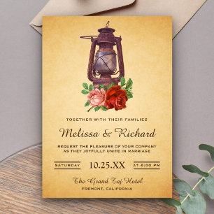 Invitación de boda con farol floral rústico campes