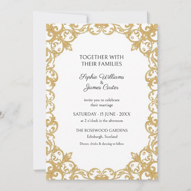Invitación de boda con filigrana de acanto en oro  (Anverso)