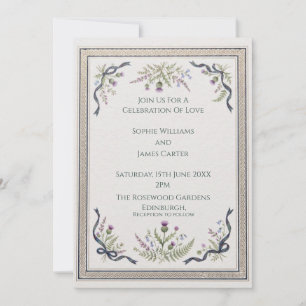 Invitación de boda con filigrana de cardo púrpura