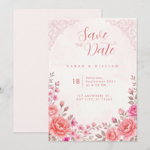 Invitación de boda con filigrana de peonías rosa c