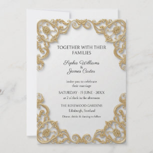 Invitación de boda con filigrana ornamentada en or