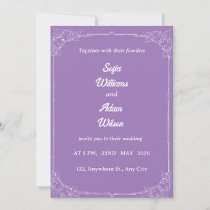 Invitación de boda con filigrana real púrpura y bl