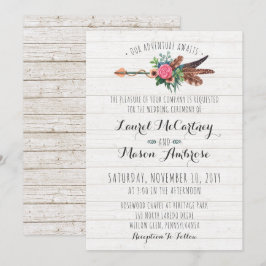 Invitación de Boda con Flecha y Plumas Rústicas Bo