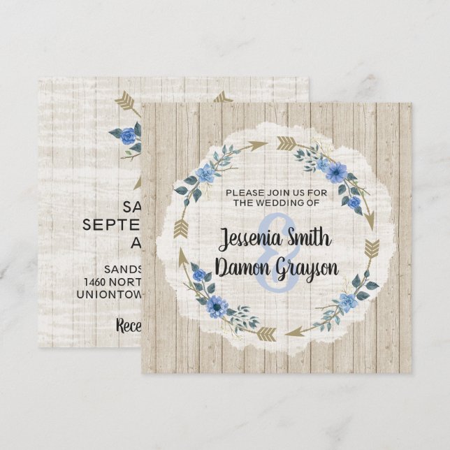 Invitación de Boda con Flechas y Flores Boho Rústi (Anverso / Reverso)