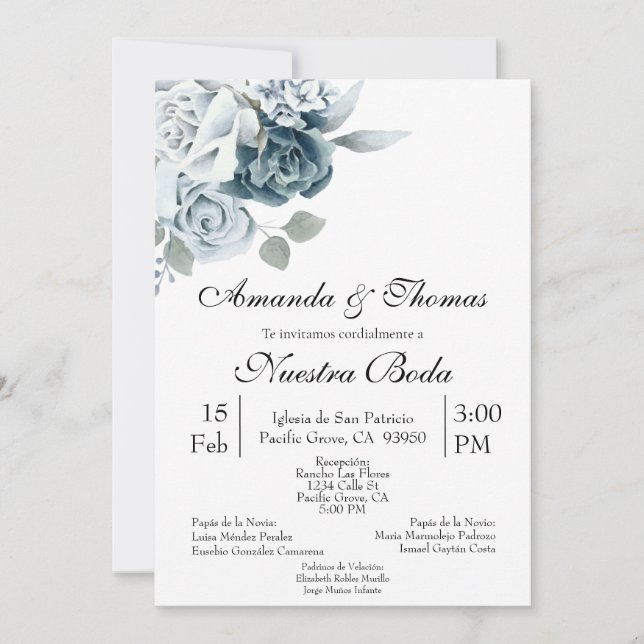 Invitación de boda con flor azul (Anverso)