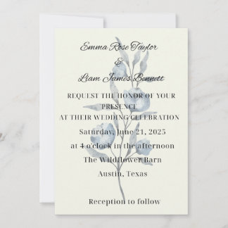 Invitación de boda con flor azul de chinoiserie
