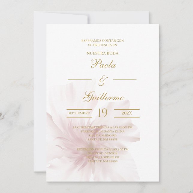 Invitación de boda con flor blanca (Anverso)