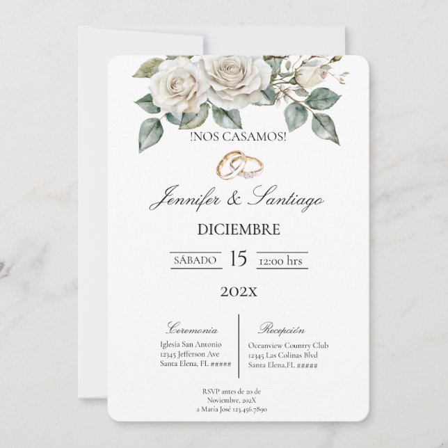 Invitación de boda con flor blanca (Anverso)