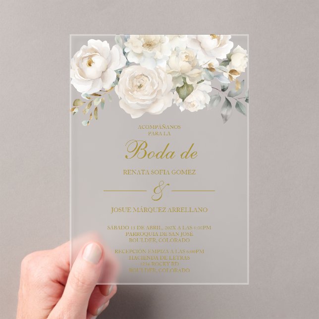Invitación de boda con flor blanca de primavera en (Insitu (portátil))