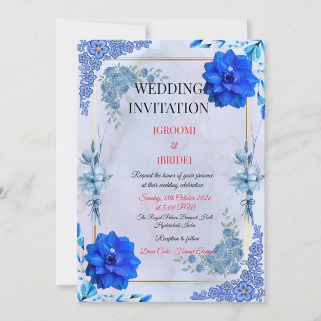 Invitación de boda con flor de acuarela de la mari (Anverso)