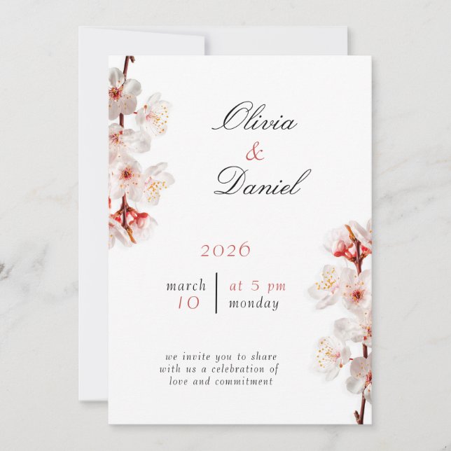 Invitación de boda con flor de Blush suave (Anverso)