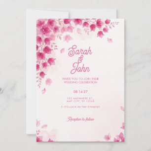 Invitación de boda con flor de buganvilla magenta
