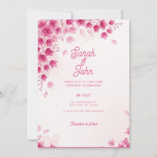Invitación de boda con flor de buganvilla magenta