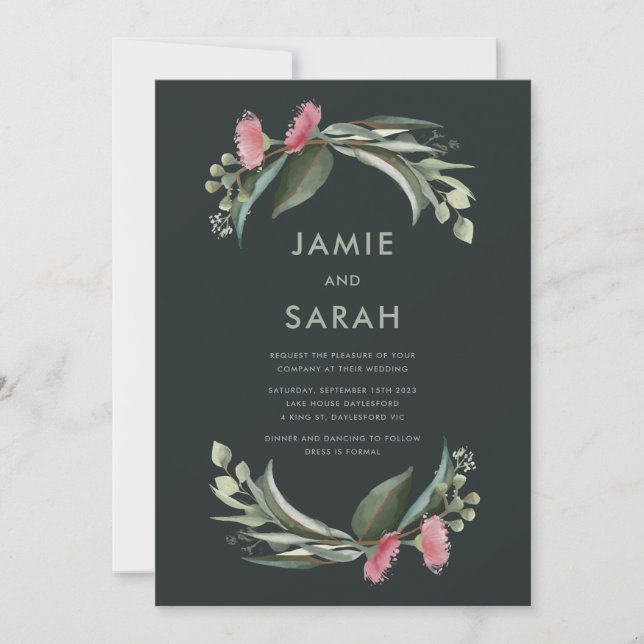 Invitación de boda con flor de eucalipto australia (Anverso)
