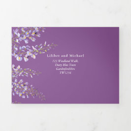 Invitación de boda con flor de glicina violeta 3en