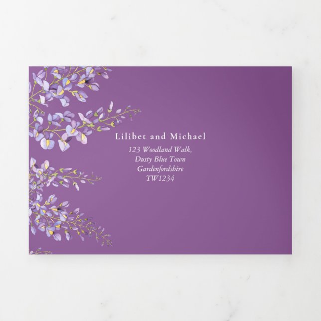 Invitación de boda con flor de glicina violeta 3en (Foto de portada)