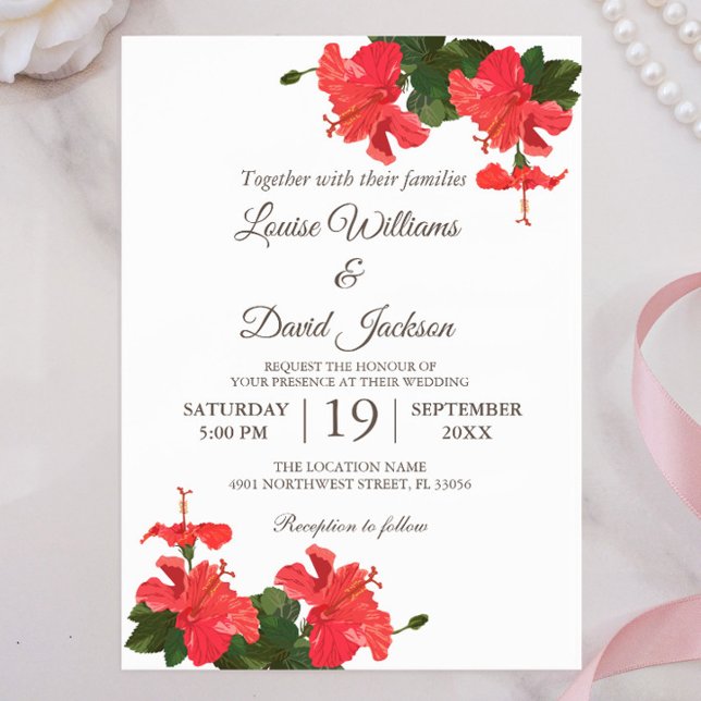 Invitación de boda con flor de hibisco brillante (Subido por el creador)