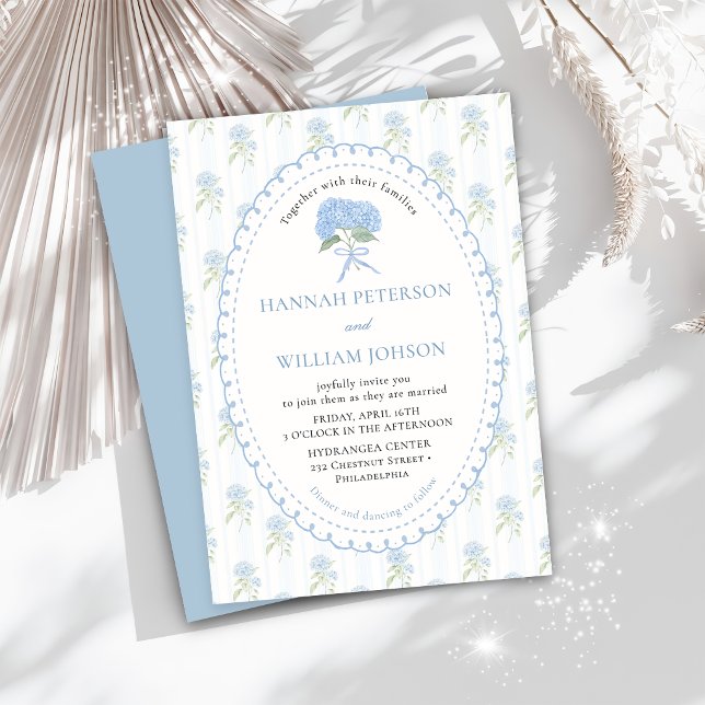 Invitación de boda con flor de hortensia azul eleg (Subido por el creador)