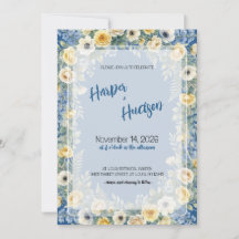 Invitación de boda con flor de índigo y amarillo