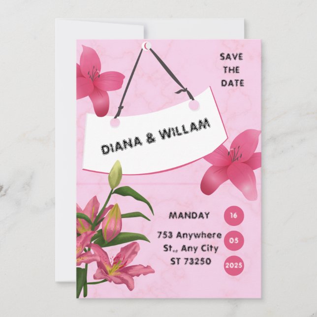 Invitación de Boda con Flor de Rosa (Anverso)