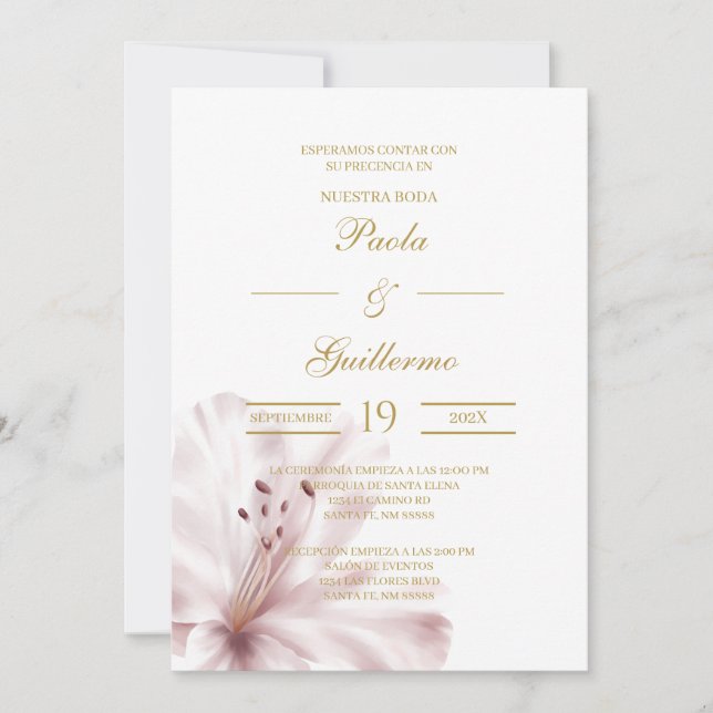 Invitación de boda con flor orquídea (Anverso)