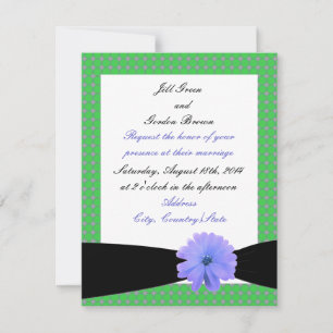 Invitación de boda con flor púrpura y cinta negra