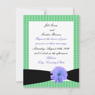 Invitación de boda con flor púrpura y cinta negra