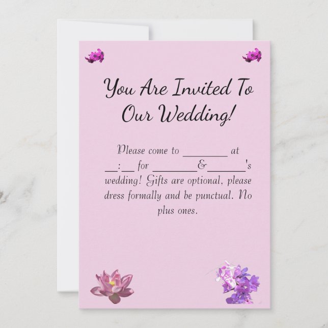 Invitación de boda con flor rosa (Anverso)