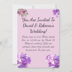 Invitación de boda con flor rosa y mariposa