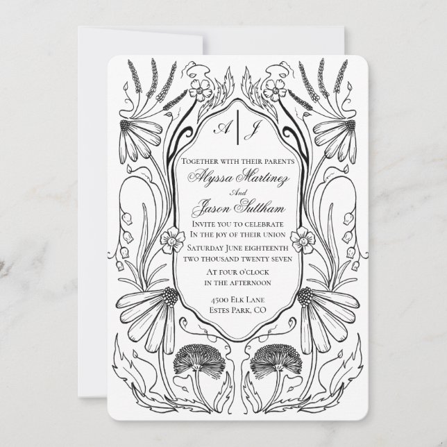 Invitación de Boda con Flor Silvestre Atemporal (Anverso)