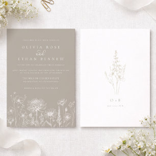 Invitación de Boda con Flor Silvestre Neutral de C