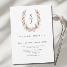 Invitación de boda con flor silvestre púrpura