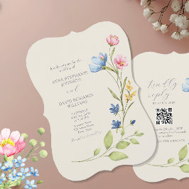Invitación de Boda con Flor Silvestre y Código QR