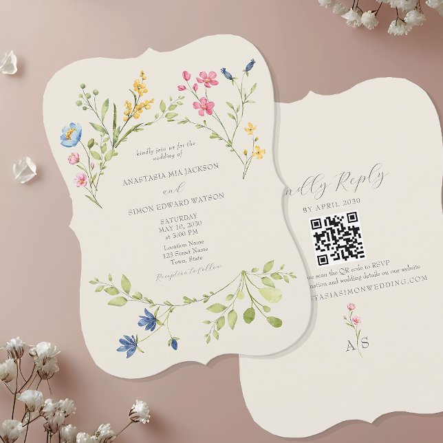 Invitación de Boda con Flor Silvestre y Código QR (Subido por el creador)