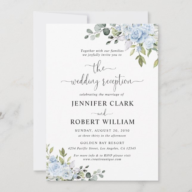 Invitación de Boda con Floral de Eucalipto Azul Po (Anverso)