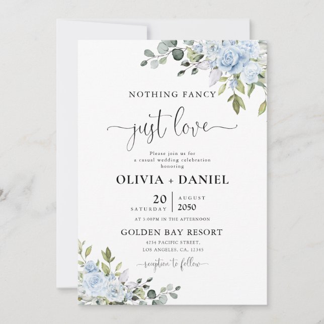 Invitación de Boda con Floral de Eucalipto Azul Po (Anverso)