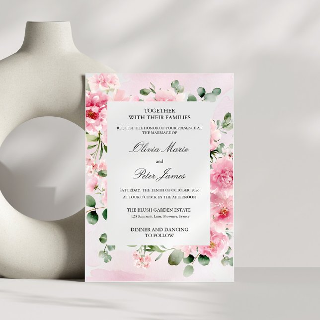 Invitación de Boda con Floral Rosa y Eucalipto (Subido por el creador)