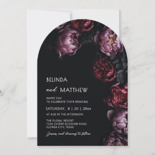 Invitación de boda con flores 3D oscuras y tempera