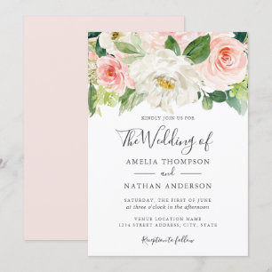 Invitación de Boda con Flores Acuarela Rosadas