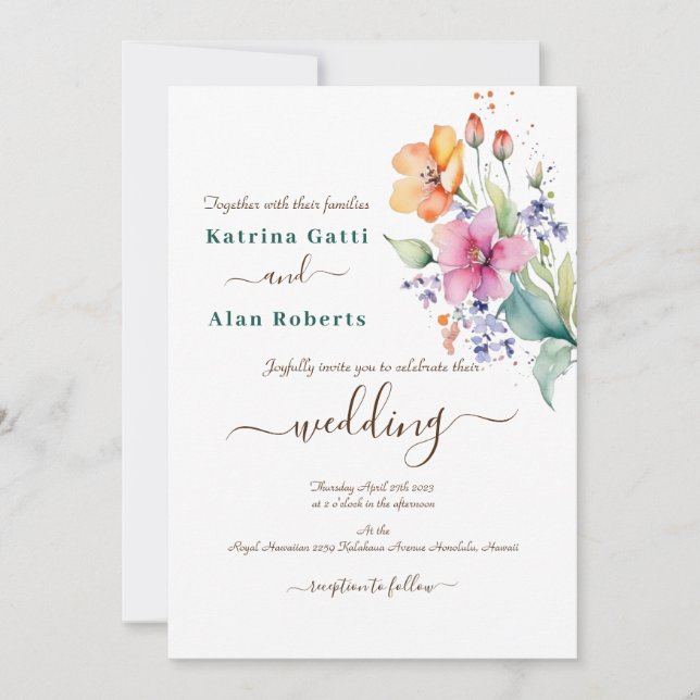 Invitación de Boda con Flores Amarillas de Durazno (Anverso)