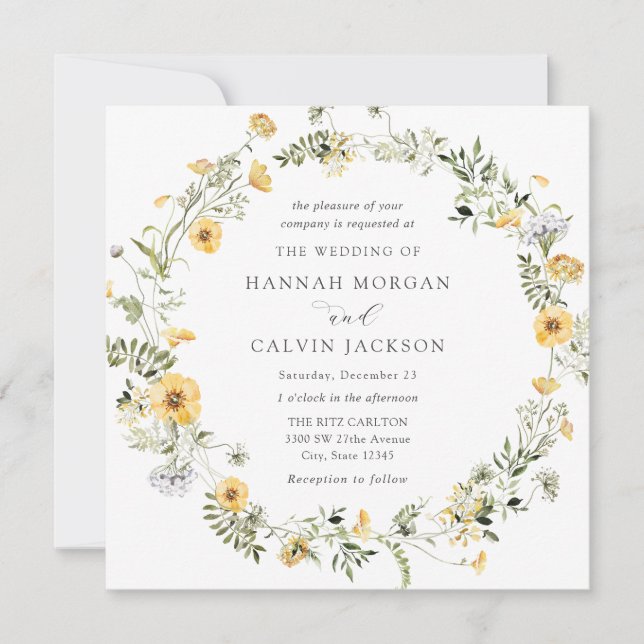 Invitación de boda con flores amarillas elegantes (Anverso)