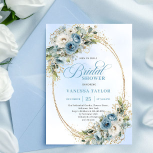 Invitación de boda con flores azules polvorientas 